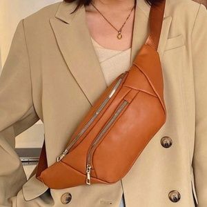 Vegan Leather Zipper Fanny Crossbody Bag